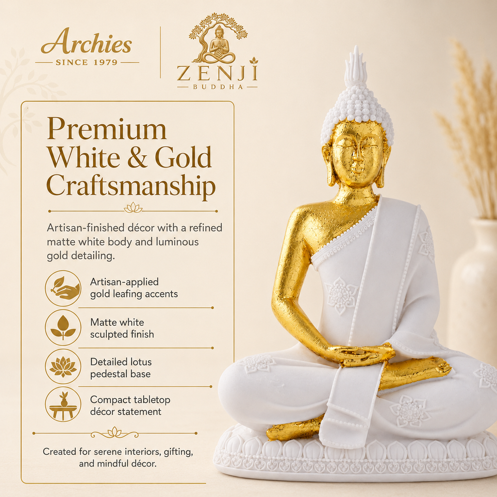 ZENJI Meditating Buddha Statue for Home Decor, Large Decorative Showpiece for Living Room, Office Desk, Meditation Corner, Entryway Console, Shelf Display, Housewarming, Diwali, Pack of 1