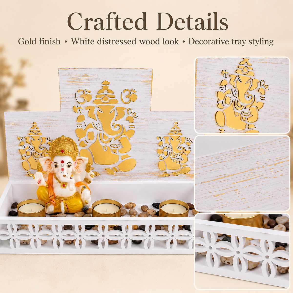 DEVOTION Ganesha Tealight Mandir Set for Home Decor, Extra Large Decorative Pooja Display for Pooja Room, Home Temple, Living Room, Office Desk, Entryway Shelf, Housewarming, Diwali, Pack of 1
