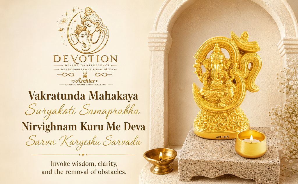 DEVOTION Om Ganesha Tealight Holder for Home Decor, Large Decorative Pooja Display for Pooja Room, Home Temple, Living Room, Office Desk, Entryway Shelf, Housewarming, Diwali, Pack of 1