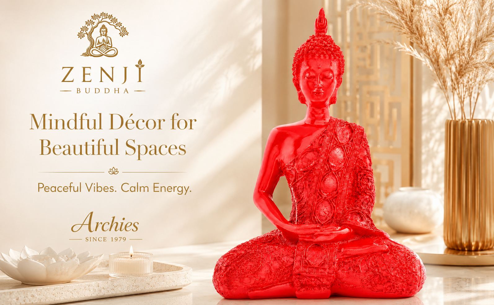 ZENJI Meditating Buddha Statue for Home Decor, Medium Decorative Showpiece for Living Room, Office Desk, Meditation Corner, Entryway Console, Shelf Display, Housewarming, Diwali, Pack of 1