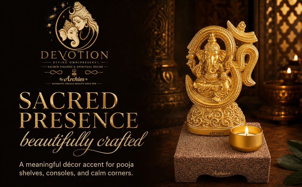 DEVOTION Om Ganesha Tealight Holder for Home Decor, Large Decorative Pooja Display for Pooja Room, Home Temple, Living Room, Office Desk, Entryway Shelf, Housewarming, Diwali, Pack of 1