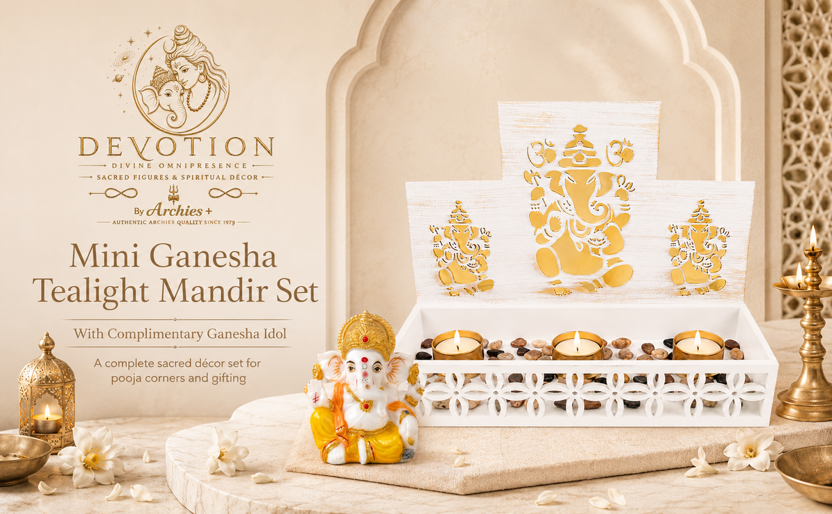 DEVOTION Ganesha Tealight Mandir Set for Home Decor, Extra Large Decorative Pooja Display for Pooja Room, Home Temple, Living Room, Office Desk, Entryway Shelf, Housewarming, Diwali, Pack of 1
