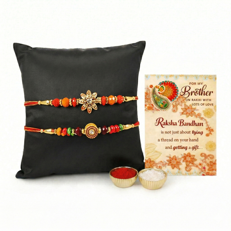 Archies 2 Popular Rakhi Set for Brother with Special Archies Greeting Card + Raksha Bandhan Sister Reminder Fridge Magnet - Rakhi Hamper for Brother, Bro, Bhaiya, Bhai | Rakhi Gift for Brother