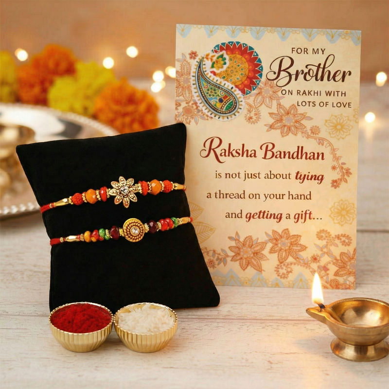 Archies 2 Popular Rakhi Set for Brother with Special Archies Greeting Card + Raksha Bandhan Sister Reminder Fridge Magnet - Rakhi Hamper for Brother, Bro, Bhaiya, Bhai | Rakhi Gift for Brother