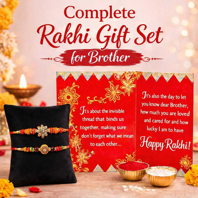 Archies 2 Popular Rakhi Set for Brother with Special Archies Greeting Card + Raksha Bandhan Sister Reminder Fridge Magnet - Rakhi Hamper for Brother, Bro, Bhaiya, Bhai | Rakhi Gift for Brother