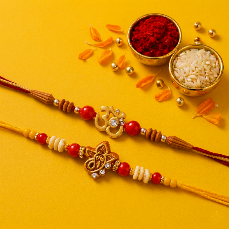 Archies 2 Religious Rakhi Set for Brother with Special Archies Greeting Card + Raksha Bandhan Sister Reminder Fridge Magnet - Rakhi Hamper for Brother, Bro, Bhaiya, Bhai | Rakhi Gift for Brother
