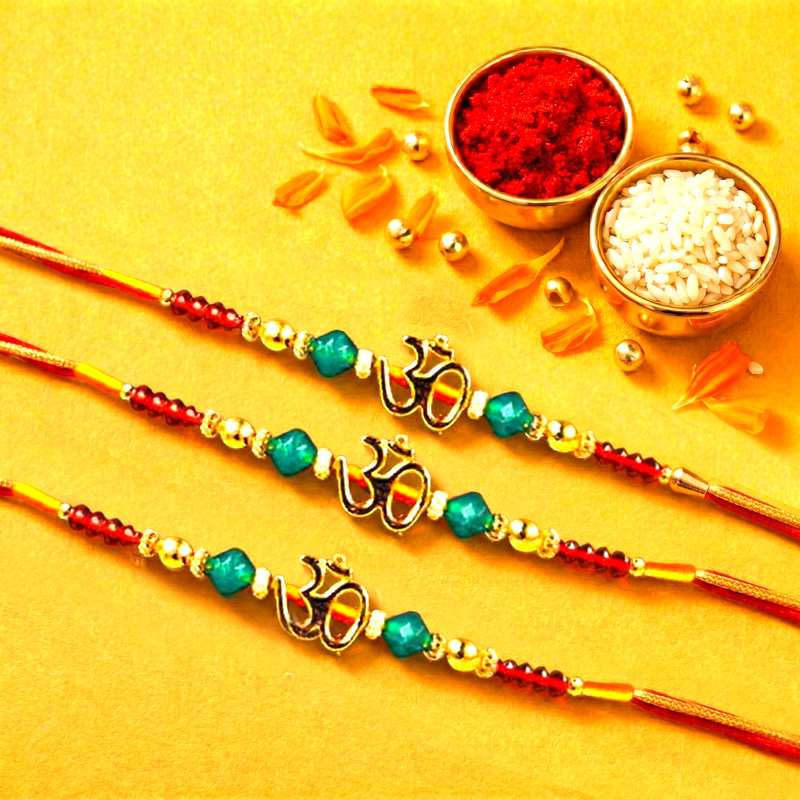Archies 3 Sacred Rakhi Set for Brother with Special Archies Greeting Card + Raksha Bandhan Sister Reminder Fridge Magnet - Rakhi Hamper for Brother, Bro, Bhaiya, Bhai | Rakhi Gift for Brother