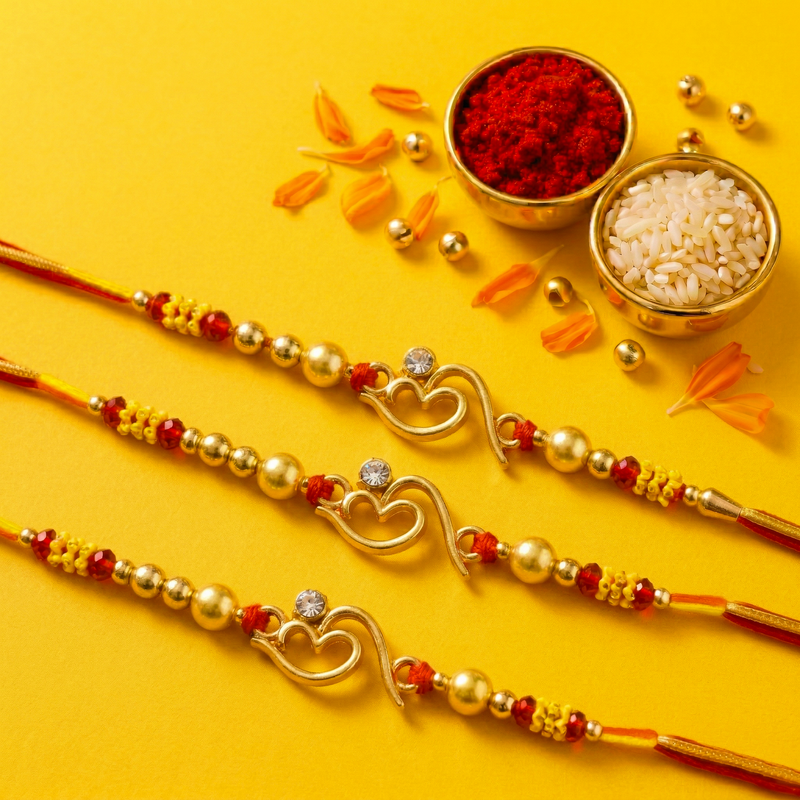 Archies 3 Spiritual Rakhi Set for Brother with Special Archies Greeting Card + Raksha Bandhan Sister Reminder Fridge Magnet - Rakhi Hamper for Brother, Bro, Bhaiya, Bhai | Rakhi Gift for Brother