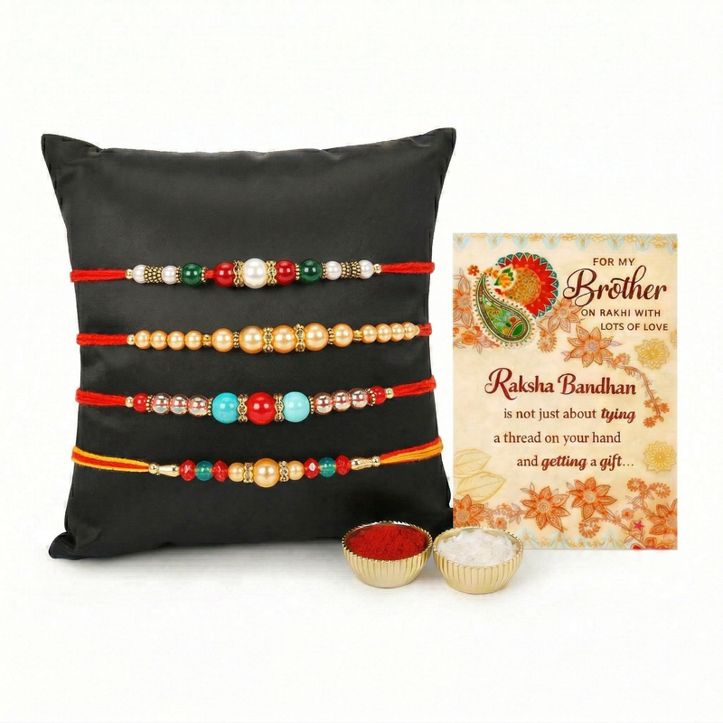 Archies Beaded Rakhi Set for Brother with Special Archies Greeting Card + Raksha Bandhan Sister Reminder Fridge Magnet - Rakhi Hamper for Brother, Bro, Bhaiya, Bhai | Rakhi Gift for Brother