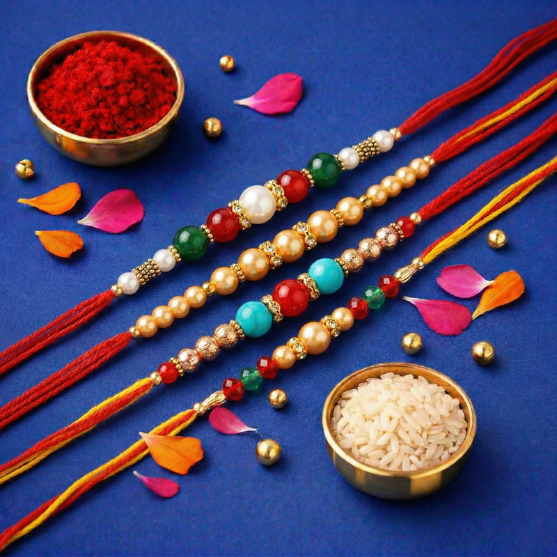 Archies Beaded Rakhi Set for Brother with Special Archies Greeting Card + Raksha Bandhan Sister Reminder Fridge Magnet - Rakhi Hamper for Brother, Bro, Bhaiya, Bhai | Rakhi Gift for Brother