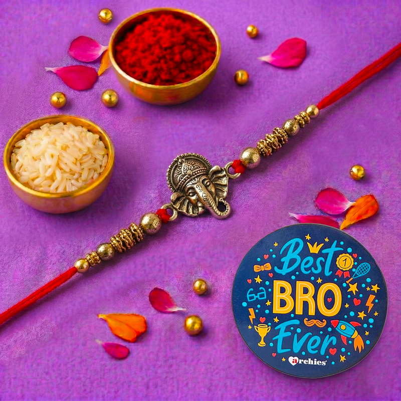 Archies Blessed Rakhi Set for Brother with Special Archies Greeting Card + Raksha Bandhan Sister Reminder Fridge Magnet - Rakhi Hamper for Brother, Bro, Bhaiya, Bhai | Rakhi Gift for Brother