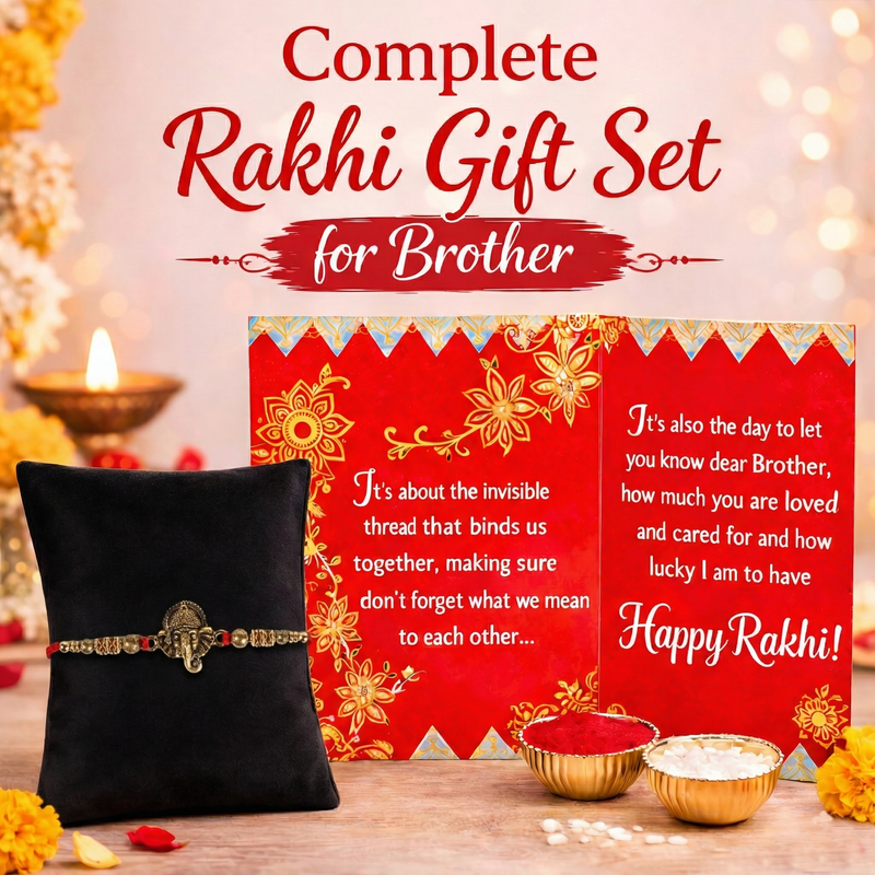 Archies Blessed Rakhi Set for Brother with Special Archies Greeting Card + Raksha Bandhan Sister Reminder Fridge Magnet - Rakhi Hamper for Brother, Bro, Bhaiya, Bhai | Rakhi Gift for Brother