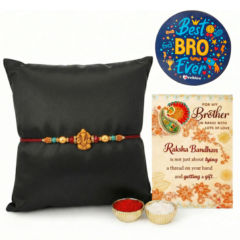 Archies Premium Rakhi Set for Brother with Special Archies Greeting Card + Raksha Bandhan Sister Reminder Fridge Magnet - Rakhi Hamper for Brother, Bro, Bhaiya, Bhai | Rakhi Gift for Brother