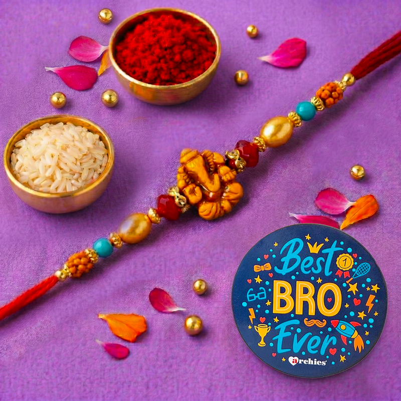 Archies Premium Rakhi Set for Brother with Special Archies Greeting Card + Raksha Bandhan Sister Reminder Fridge Magnet - Rakhi Hamper for Brother, Bro, Bhaiya, Bhai | Rakhi Gift for Brother