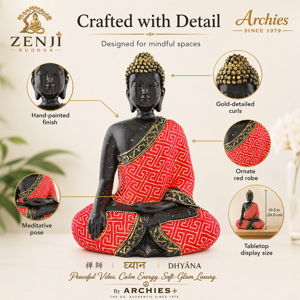 ZENJI Robe Detail Buddha Statue for Home Decor, Extra Large Decorative Showpiece for Living Room, Office Desk, Meditation Corner, Entryway Console, Shelf Display, Housewarming, Diwali, Pack of 1