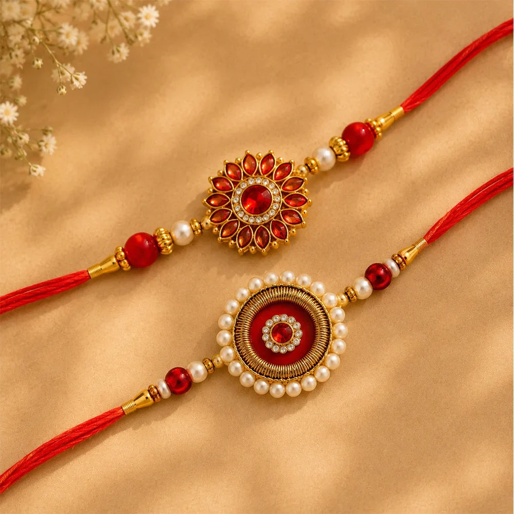 Ethnic Pearl Bhaiya Bhabhi Rakhi with Premium Cashews | Rakhi Gift Set