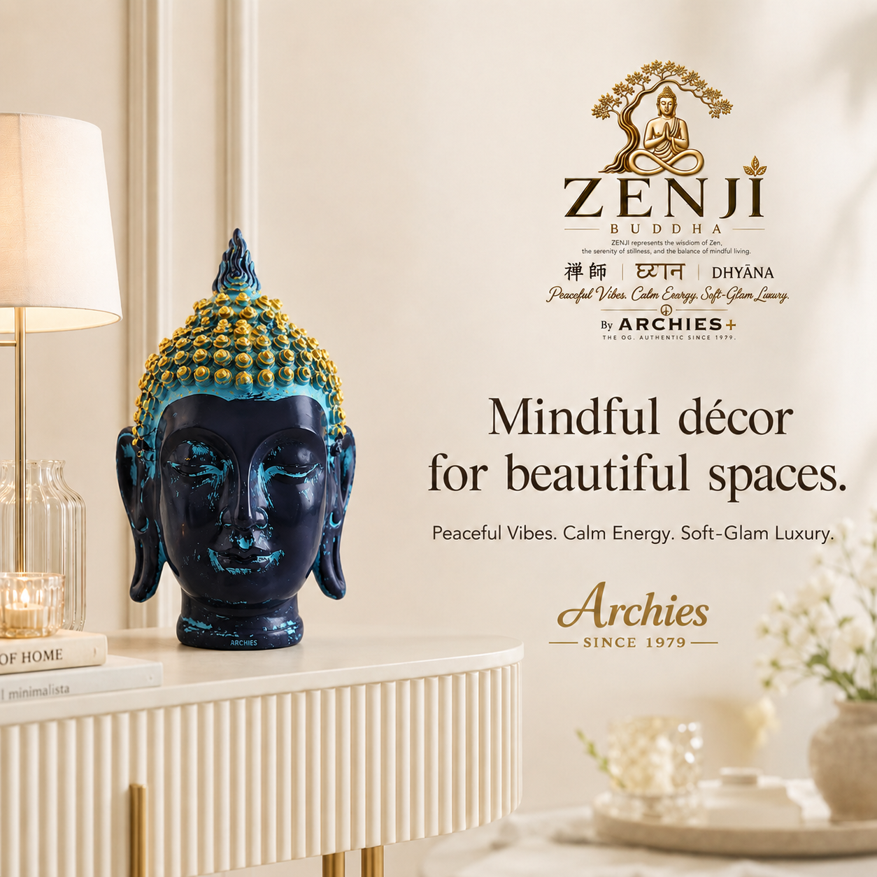 ZENJI Classic Buddha Statue for Home Decor, Large Decorative Showpiece for Living Room, Office Desk, Meditation Corner, Entryway Console, Shelf Display, Housewarming, Diwali, Bedroom Shelf, Pack of 1