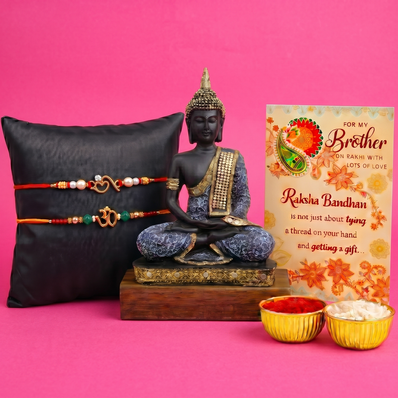 Archies 2 Peaceful Rakhi Set for Brother with Special Archies Greeting Card + Meditating Buddha Showpiece - Rakhi Hamper for Brother, Bro, Bhaiya, Bhai | Rakhi Gift for Brother