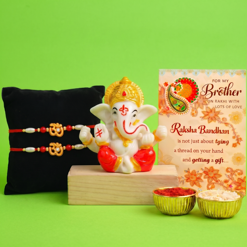 Archies 2 Religious Rakhi Set for Brother with Special Archies Greeting Card + Ganesha Showpiece - Rakhi Hamper for Brother, Bro, Bhaiya, Bhai | Rakhi Gift for Brother