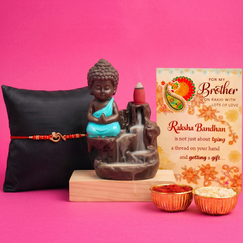 Archies Meaningful Rakhi Set for Brother with Special Archies Greeting Card + Buddha Smoke Fountain - Rakhi Hamper for Brother, Bro, Bhaiya, Bhai | Rakhi Gift for Brother