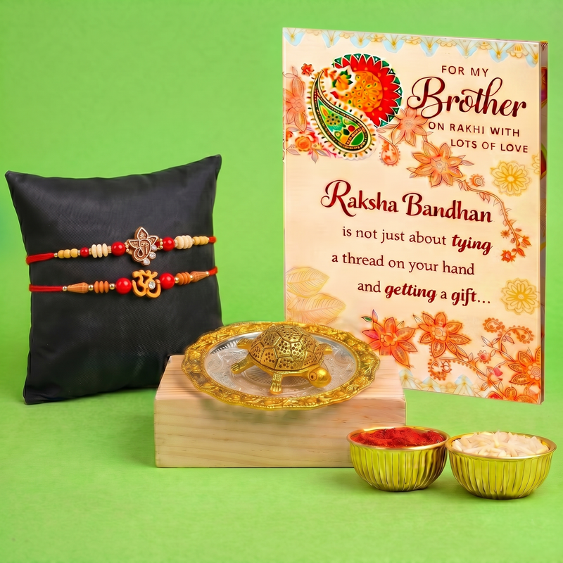 Archies 2 Meaningful Rakhi Set for Brother with Special Archies Greeting Card + Vastu Turtle Showpiece - Rakhi Hamper for Brother, Bro, Bhaiya, Bhai | Rakhi Gift for Brother
