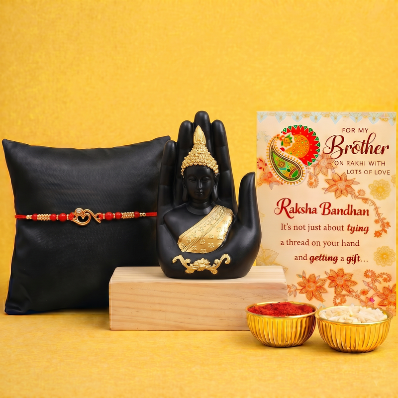 Archies Sacred Rakhi Set for Brother with Special Archies Greeting Card + Palm Ganesha Showpiece - Rakhi Hamper for Brother, Bro, Bhaiya, Bhai | Rakhi Gift for Brother