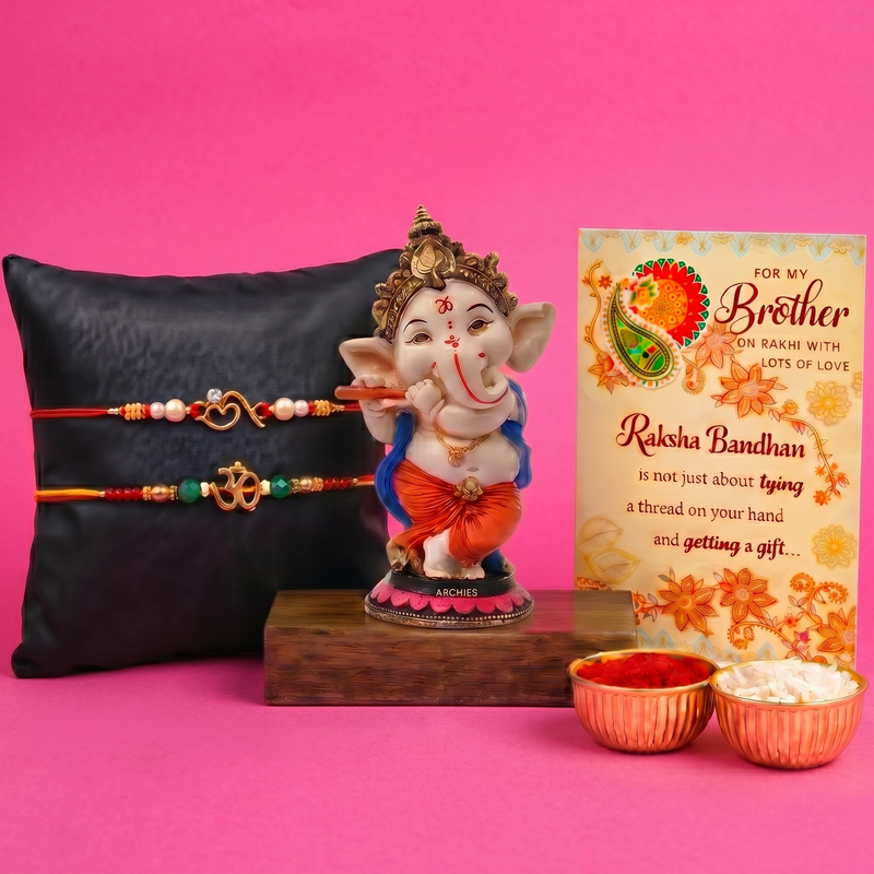 Archies 2 Peaceful Rakhi Set for Brother with Special Archies Greeting Card + Meditating Buddha Showpiece - Rakhi Hamper for Brother, Bro, Bhaiya, Bhai | Rakhi Gift for Brother