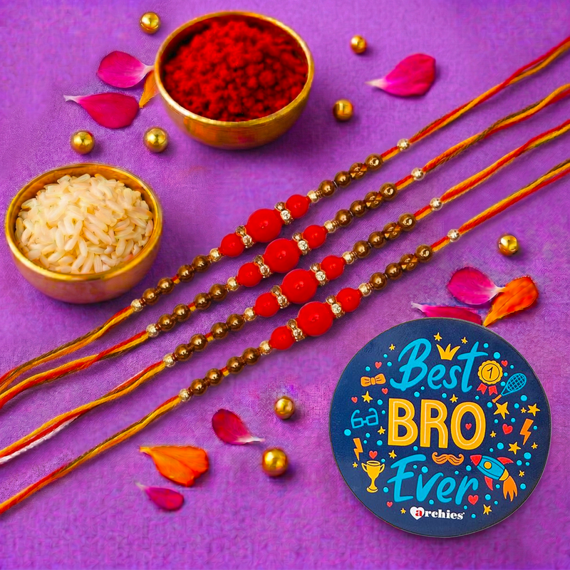 Archies Pearl Rakhi Set for Brother with Special Archies Greeting Card + Raksha Bandhan Sister Reminder Fridge Magnet - Rakhi Hamper for Brother, Bro, Bhaiya, Bhai | Rakhi Gift for Brother
