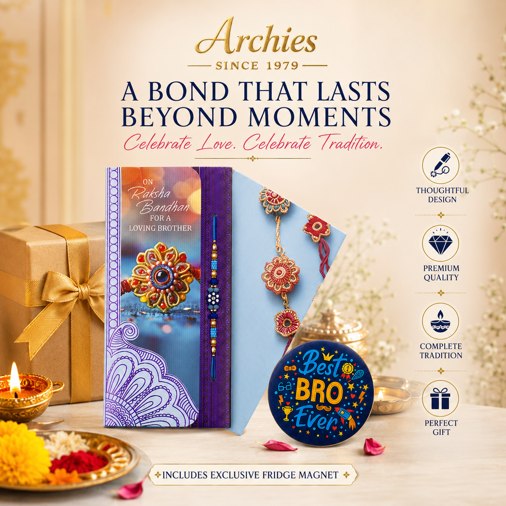 ARCHIES Greeting Card with 1 Fridge Magnet for Brother - Special Archies Card for Bhaiya, Bhai, Bro | Rakhi for Brother Gift Card | Raksha Bandhan Gift Set | Festival Gift Set 870932