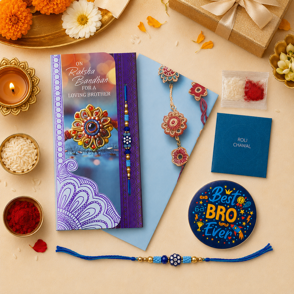 ARCHIES Greeting Card with 1 Fridge Magnet for Brother - Special Archies Card for Bhaiya, Bhai, Bro | Rakhi for Brother Gift Card | Raksha Bandhan Gift Set | Festival Gift Set 870932
