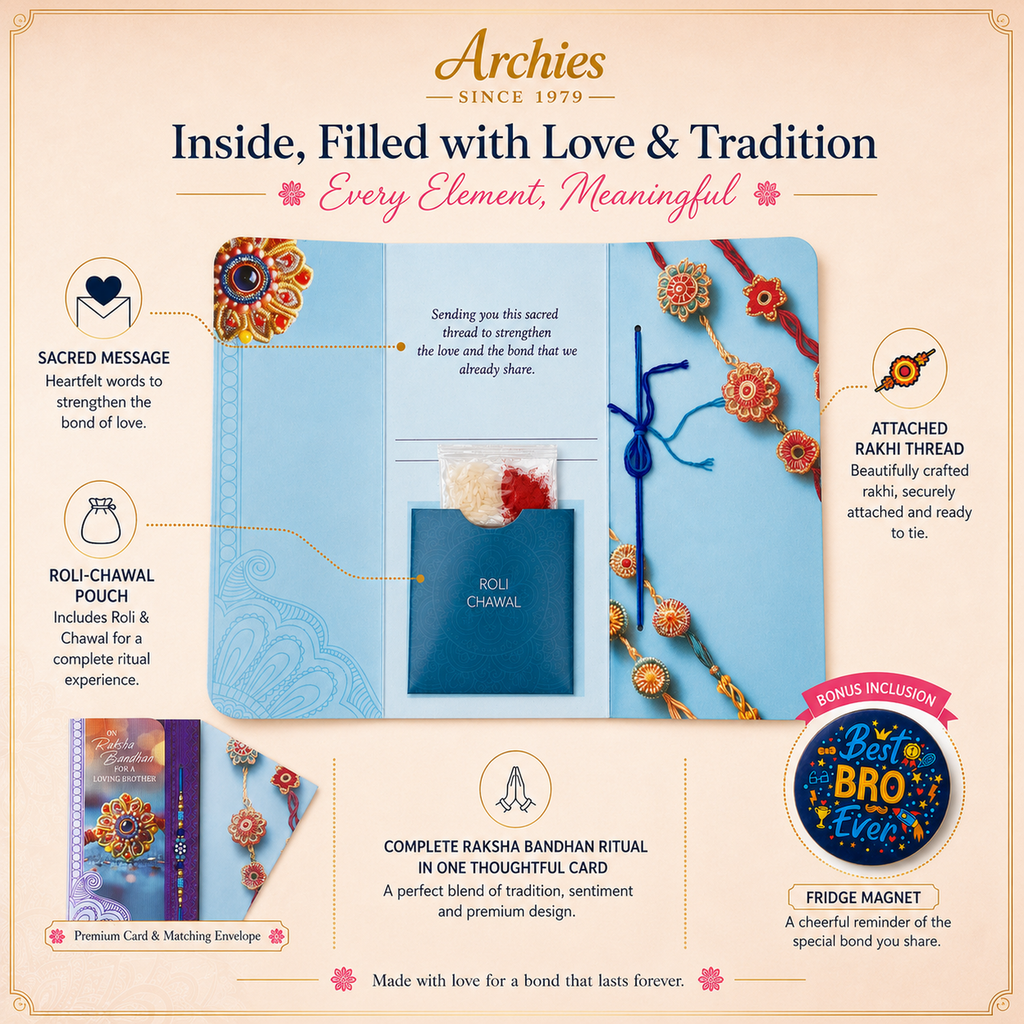 ARCHIES Greeting Card with 1 Fridge Magnet for Brother - Special Archies Card for Bhaiya, Bhai, Bro | Rakhi for Brother Gift Card | Raksha Bandhan Gift Set | Festival Gift Set 870932