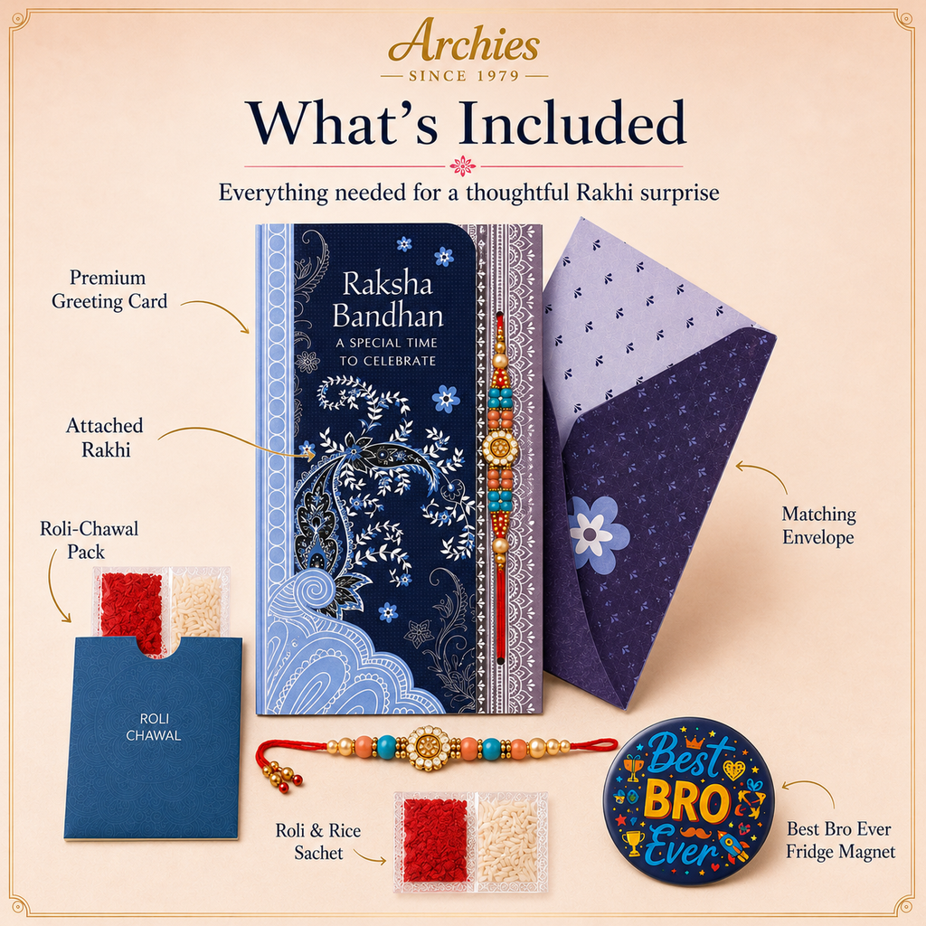 ARCHIES Greeting Card with 1 Fridge Magnet for Brother - Special Archies Card for Bhaiya, Bhai, Bro | Rakhi for Brother Gift Card | Raksha Bandhan Gift Set | Festival Gift Set 870949