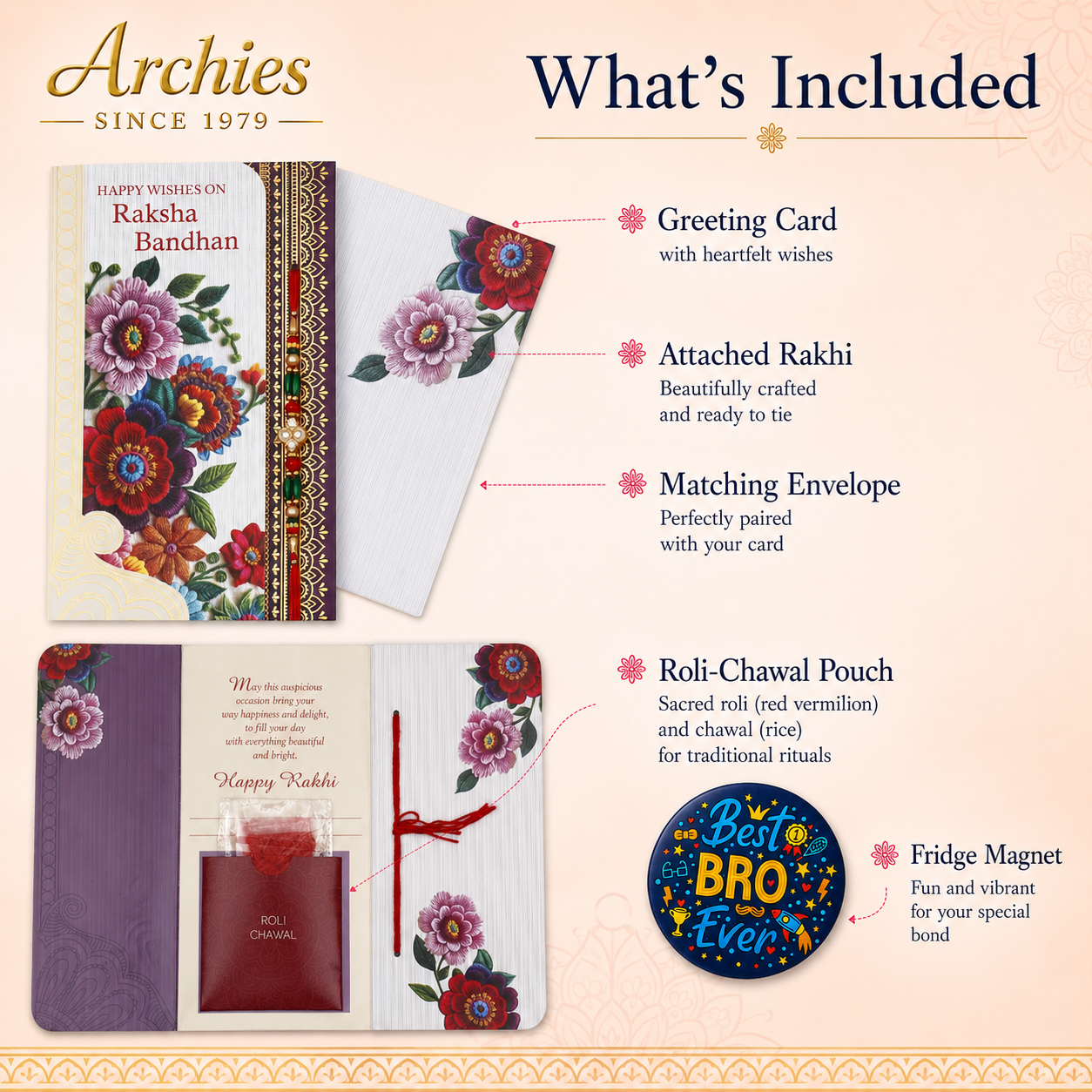 ARCHIES Greeting Card with 1 Fridge Magnet for Brother - Special Archies Card for Bhaiya, Bhai, Bro | Rakhi for Brother Gift Card | Raksha Bandhan Gift Set | Festival Gift Set 870956