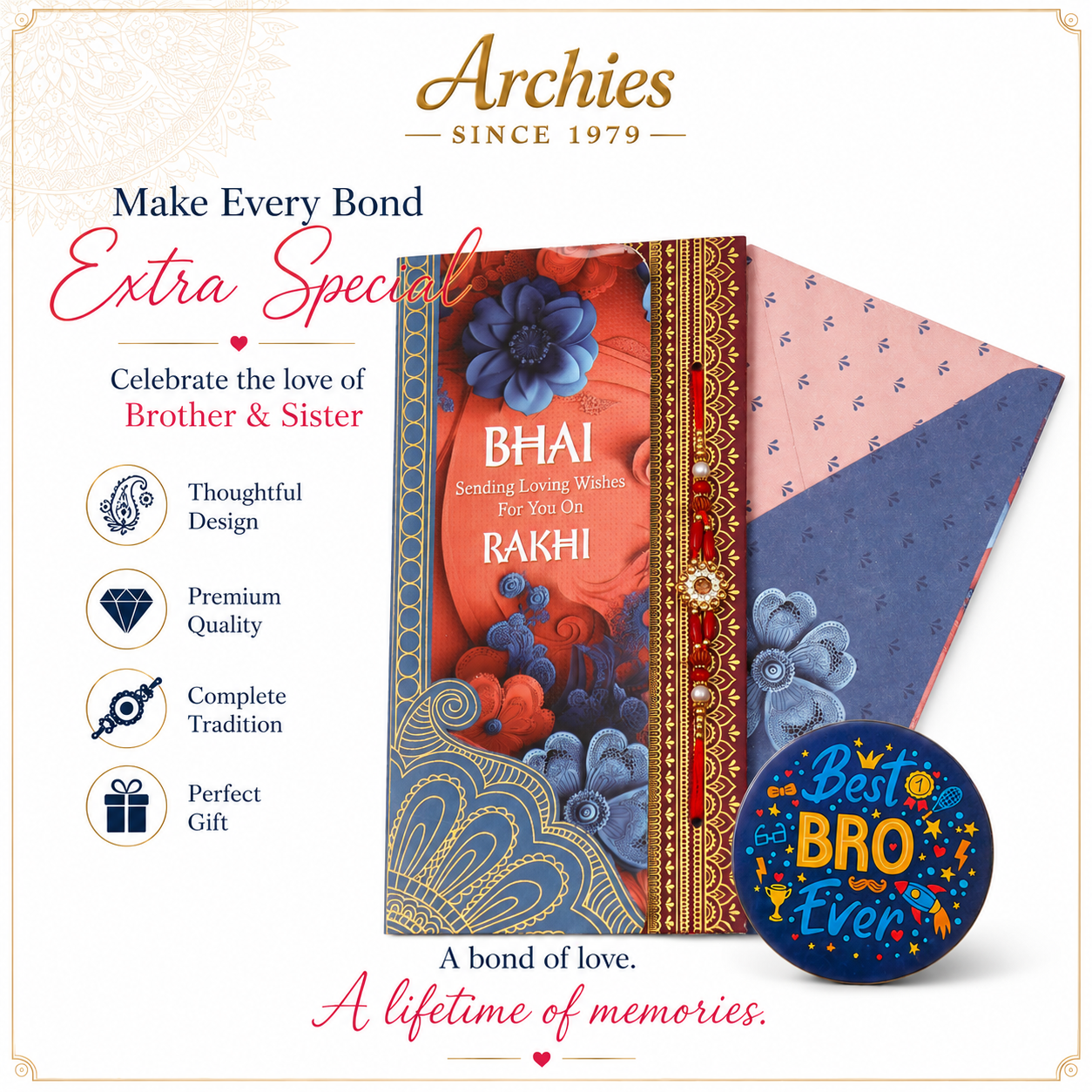 ARCHIES Greeting Card with 1 Fridge Magnet for Brother - Special Archies Card for Bhaiya, Bhai, Bro | Rakhi for Brother Gift Card | Raksha Bandhan Gift Set | Festival Gift Set 870963