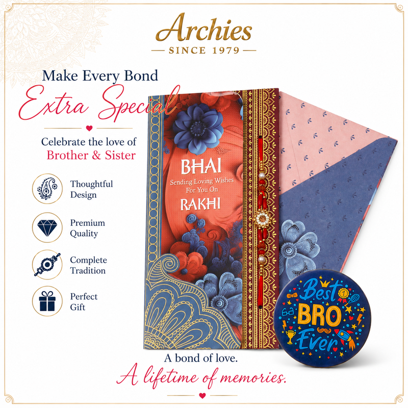ARCHIES Greeting Card with 1 Fridge Magnet for Brother - Special Archies Card for Bhaiya, Bhai, Bro | Rakhi for Brother Gift Card | Raksha Bandhan Gift Set | Festival Gift Set 870963