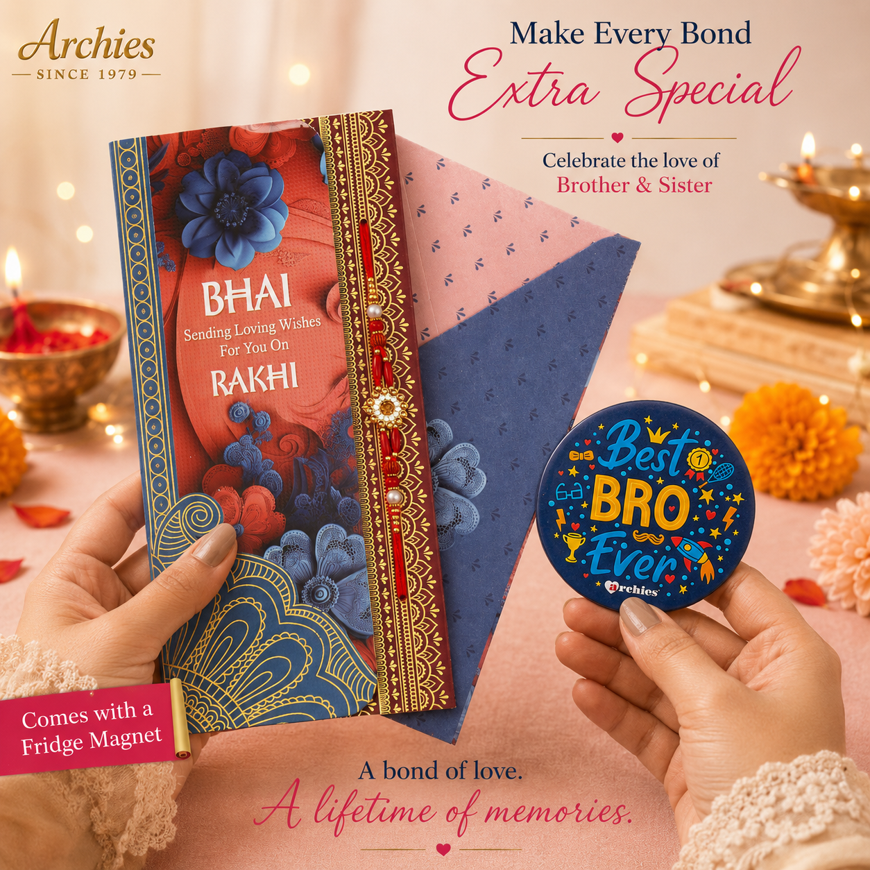 ARCHIES Greeting Card with 1 Fridge Magnet for Brother - Special Archies Card for Bhaiya, Bhai, Bro | Rakhi for Brother Gift Card | Raksha Bandhan Gift Set | Festival Gift Set 870963
