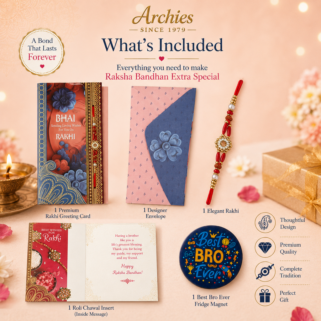 ARCHIES Greeting Card with 1 Fridge Magnet for Brother - Special Archies Card for Bhaiya, Bhai, Bro | Rakhi for Brother Gift Card | Raksha Bandhan Gift Set | Festival Gift Set 870963