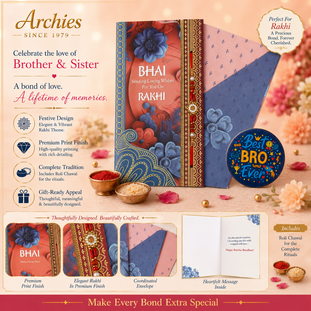 ARCHIES Greeting Card with 1 Fridge Magnet for Brother - Special Archies Card for Bhaiya, Bhai, Bro | Rakhi for Brother Gift Card | Raksha Bandhan Gift Set | Festival Gift Set 870963