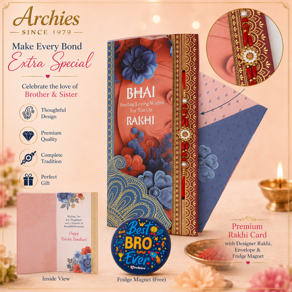 ARCHIES Greeting Card with 1 Fridge Magnet for Brother - Special Archies Card for Bhaiya, Bhai, Bro | Rakhi for Brother Gift Card | Raksha Bandhan Gift Set | Festival Gift Set 870963