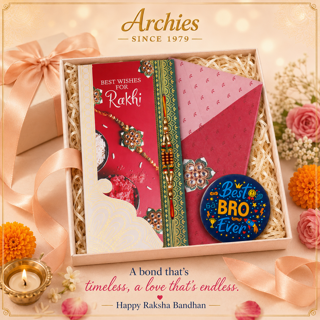ARCHIES Greeting Card with 1 Fridge Magnet for Brother - Special Archies Card for Bhaiya, Bhai, Bro | Rakhi for Brother Gift Card | Raksha Bandhan Gift Set | Festival Gift Set 870970