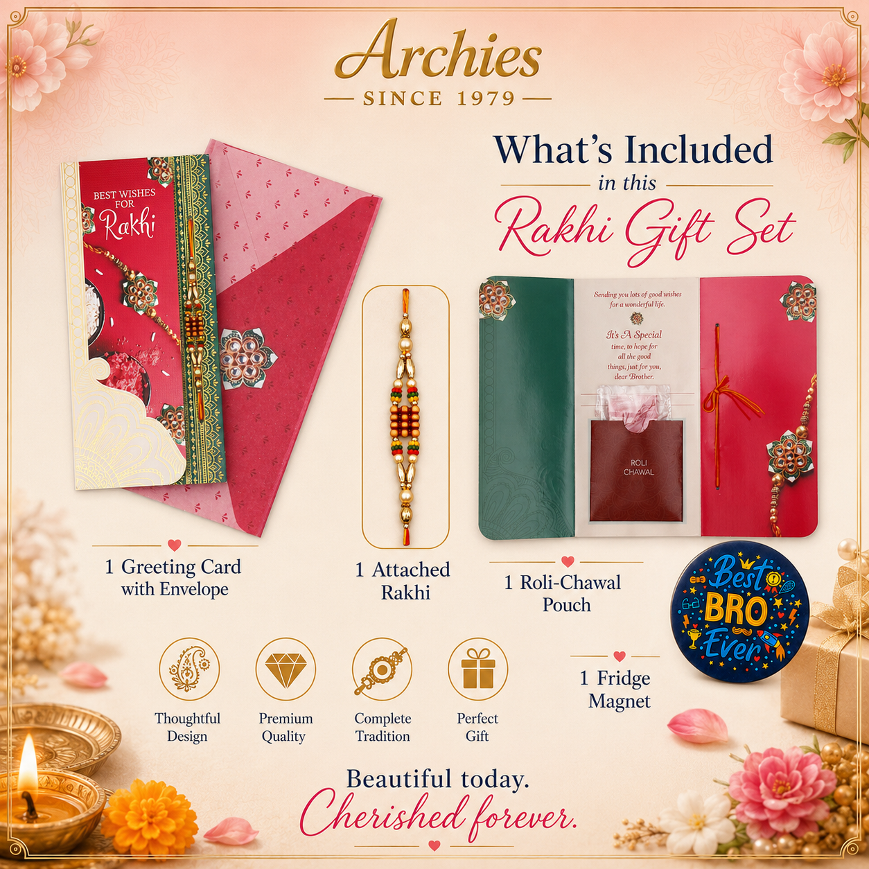 ARCHIES Greeting Card with 1 Fridge Magnet for Brother - Special Archies Card for Bhaiya, Bhai, Bro | Rakhi for Brother Gift Card | Raksha Bandhan Gift Set | Festival Gift Set 870970