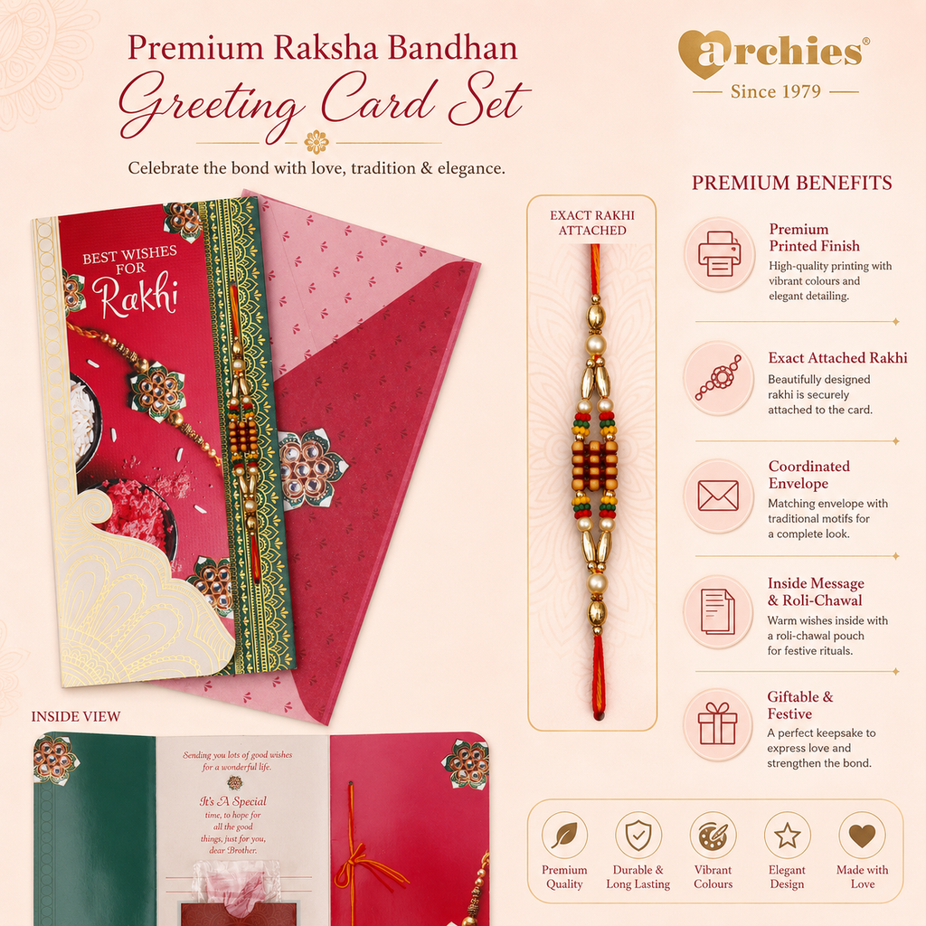 ARCHIES Greeting Card with 1 Fridge Magnet for Brother - Special Archies Card for Bhaiya, Bhai, Bro | Rakhi for Brother Gift Card | Raksha Bandhan Gift Set | Festival Gift Set 870970