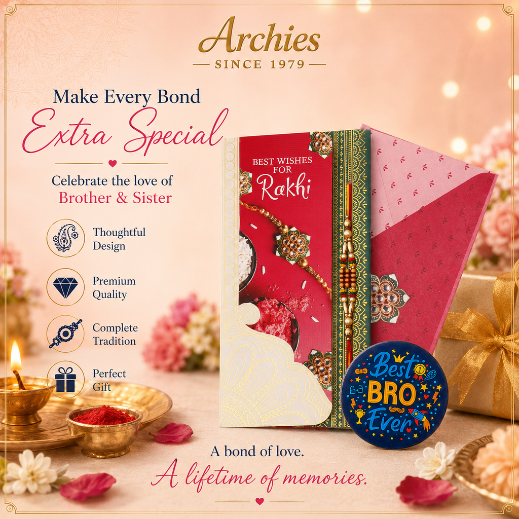 ARCHIES Greeting Card with 1 Fridge Magnet for Brother - Special Archies Card for Bhaiya, Bhai, Bro | Rakhi for Brother Gift Card | Raksha Bandhan Gift Set | Festival Gift Set 870970
