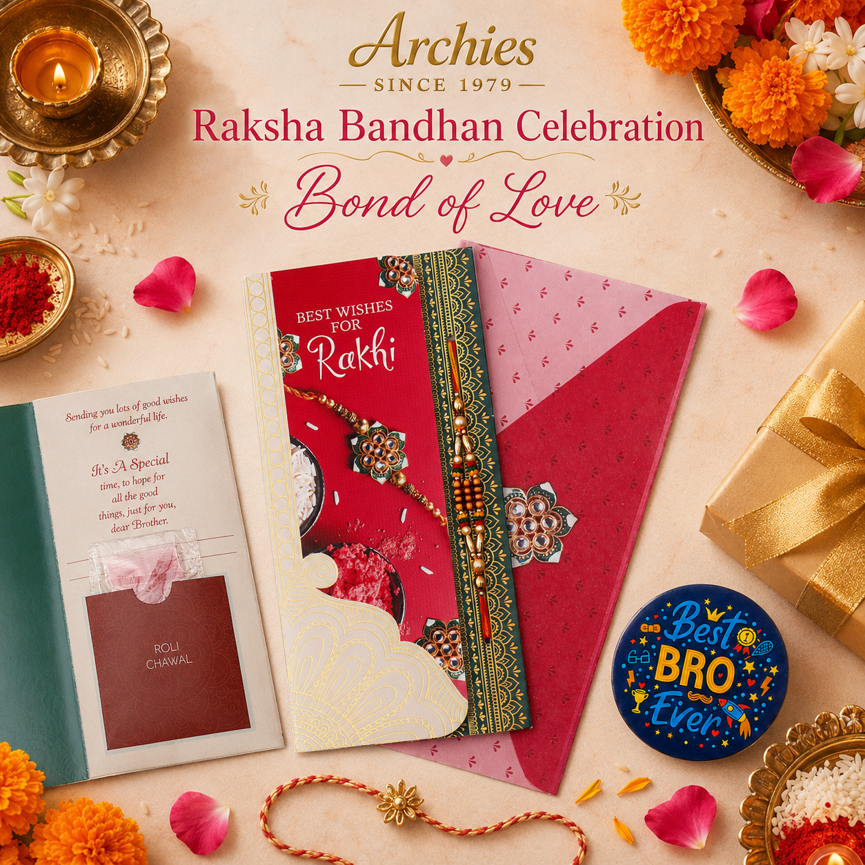 ARCHIES Greeting Card with 1 Fridge Magnet for Brother - Special Archies Card for Bhaiya, Bhai, Bro | Rakhi for Brother Gift Card | Raksha Bandhan Gift Set | Festival Gift Set 870970