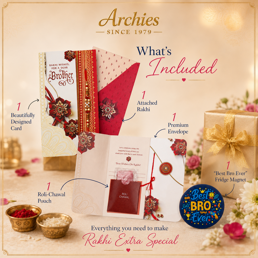 ARCHIES Greeting Card with 1 Fridge Magnet for Brother - Special Archies Card for Bhaiya, Bhai, Bro | Rakhi for Brother Gift Card | Raksha Bandhan Gift Set | Festival Gift Set 870987