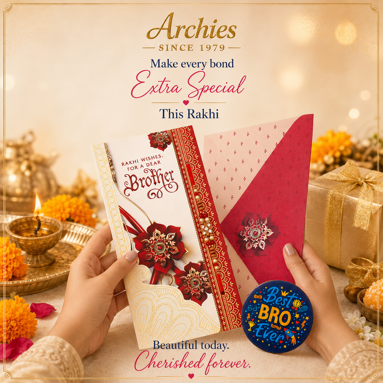 ARCHIES Greeting Card with 1 Fridge Magnet for Brother - Special Archies Card for Bhaiya, Bhai, Bro | Rakhi for Brother Gift Card | Raksha Bandhan Gift Set | Festival Gift Set 870987