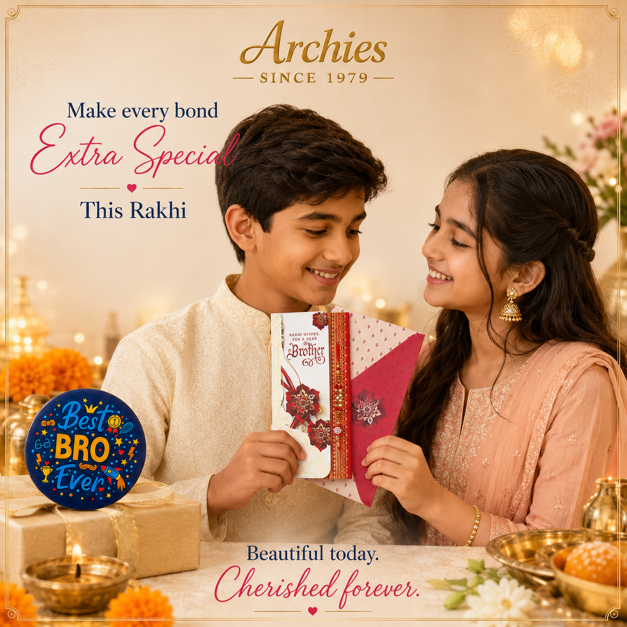 ARCHIES Greeting Card with 1 Fridge Magnet for Brother - Special Archies Card for Bhaiya, Bhai, Bro | Rakhi for Brother Gift Card | Raksha Bandhan Gift Set | Festival Gift Set 870987