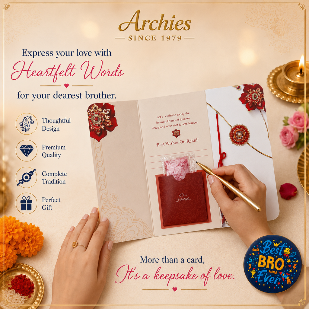 ARCHIES Greeting Card with 1 Fridge Magnet for Brother - Special Archies Card for Bhaiya, Bhai, Bro | Rakhi for Brother Gift Card | Raksha Bandhan Gift Set | Festival Gift Set 870987