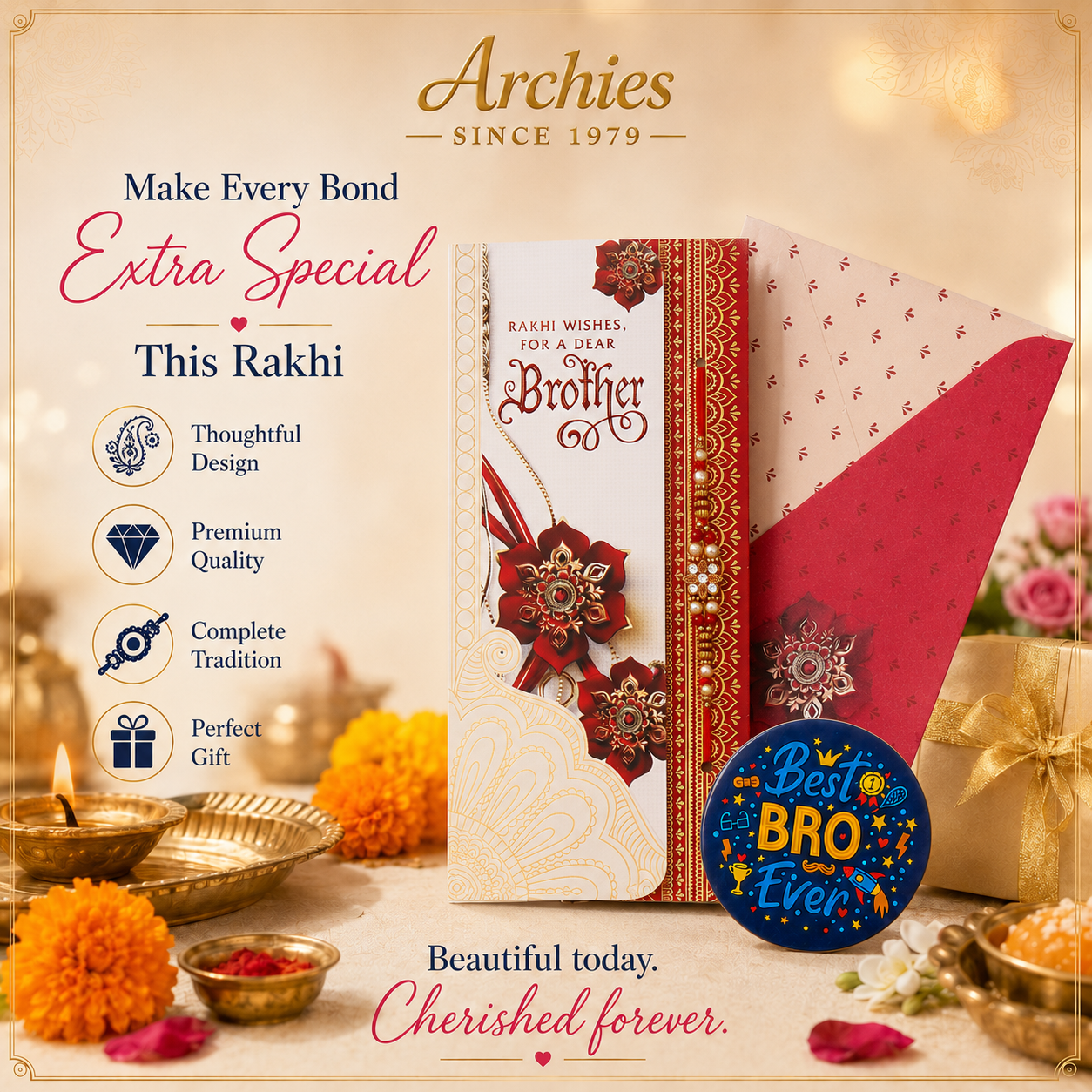 ARCHIES Greeting Card with 1 Fridge Magnet for Brother - Special Archies Card for Bhaiya, Bhai, Bro | Rakhi for Brother Gift Card | Raksha Bandhan Gift Set | Festival Gift Set 870987