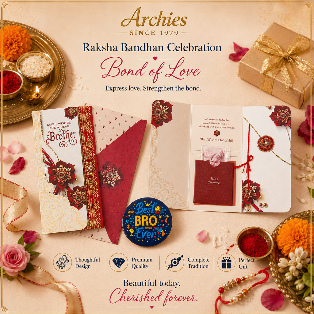 ARCHIES Greeting Card with 1 Fridge Magnet for Brother - Special Archies Card for Bhaiya, Bhai, Bro | Rakhi for Brother Gift Card | Raksha Bandhan Gift Set | Festival Gift Set 870987